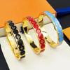 V Letter Black, Red and Blue Oil Drop Four-leaf Flower Bracelet, Couple Oil Drop Printing Bracelet