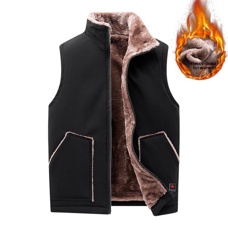 Plus Size Autumn Winter Fleece-Lined Thickened Vest for Men, Middle-Aged and Elderly, Slim Fit Vest, Warm Vest, Jacket for Men