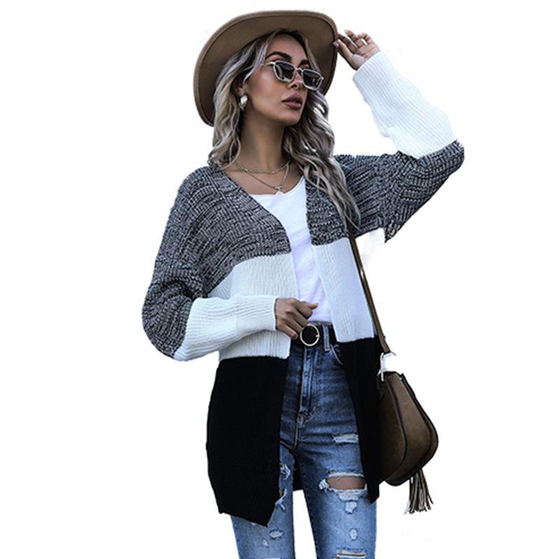 Casual Trend Versatile Autumn and Winter Long-sleeved Colorblocking Loose Casual Women's Cardigan Sweater Jacket
