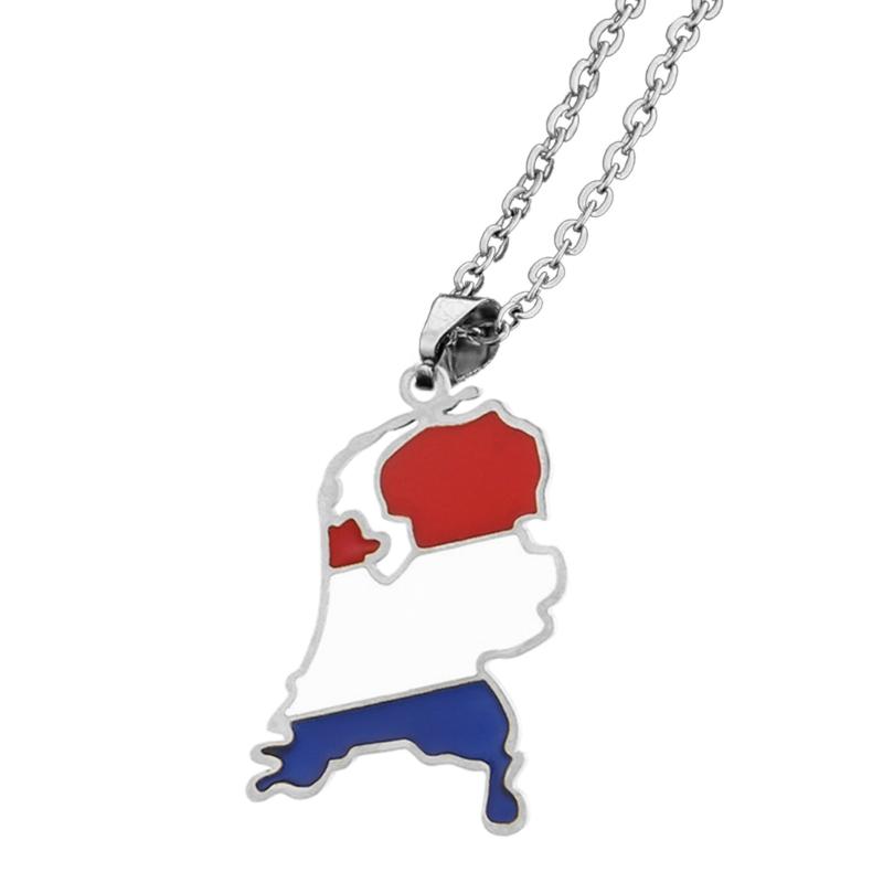 Vintage Netherlands Map Necklace Simple Flag Symbol Necklace Jewelry Stainless Steel Country Outline Pendant Necklace