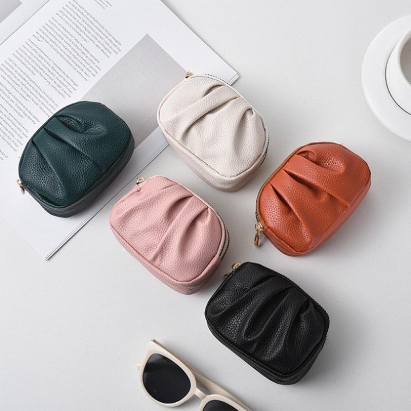 Leather Wallet for Women Double-layer Zipper Coin Purse Card Holder Retro Mini Clutch Bag