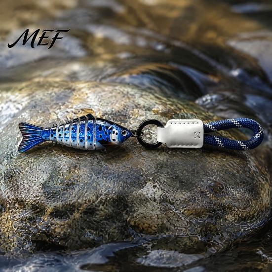 Small Fish Ornament Multi-jointed Fishing Lure Keychain, Artificial Swimbait Key Ring with Braided Rope, Keychain Vintage Pendant Charm,