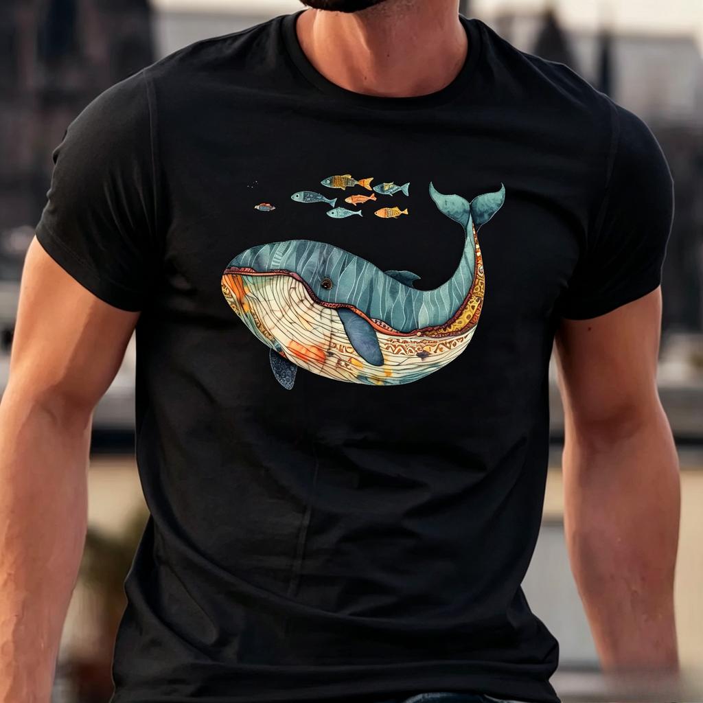 Unisexs Casual Fashion Whale Print Tshirt Soft Polyester Short Sleeve Round Neck The Ideal Choice For Summer Unisexs Clothing