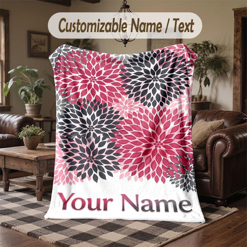 Floral 8 Theme Throw Blanket Custom Name Text Personalized Blanket Soft Cozy Blanket for Home Sofa Bed
