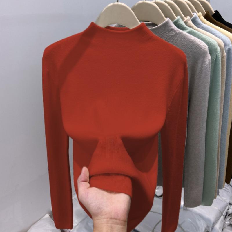 Spring semi-turtleneck inner top women's soft waxy lazy style bottoming shirt soft waxy temperament versatile knitted sweater