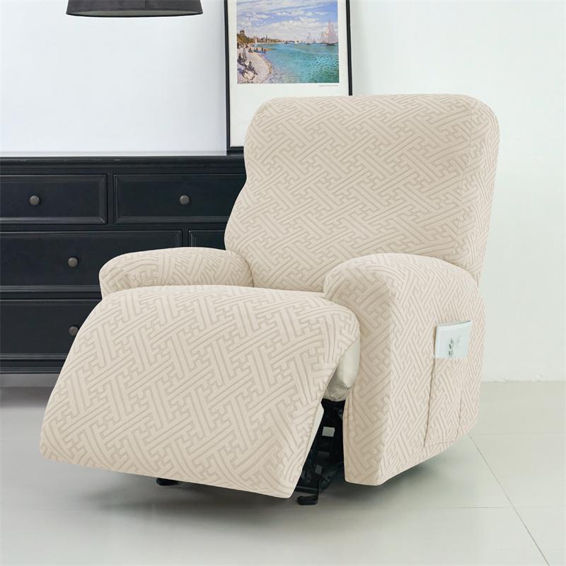 

4Pcs/Set Jacquard Recliner Sofa Cover Stretch Armchair Slipcovers Solid Color Non-Slip Couch Slipcovers For Home Office Decor 1seat