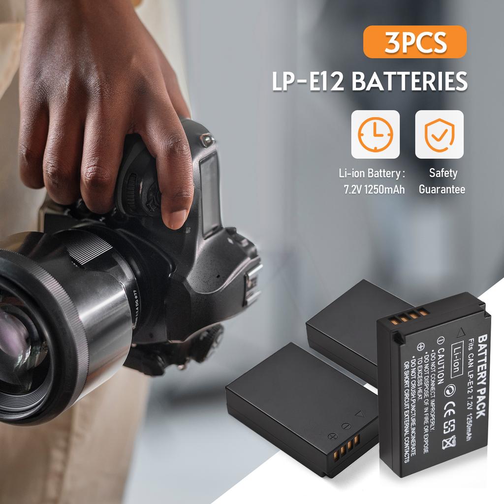 LP-E12 Battery Charger 3-Slot Charger with LED Indicators Micro USB & Type C Port + 3pcs LP-E12