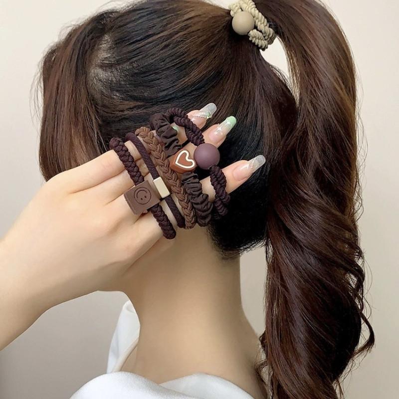 5pcs Simple Heart-shaped Hair Ring Women High Elastic Korean-style Rubber Band Hair Accessories