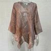 Plus Size Women Casual Loose V Neck Long Sleeve T-shirt with Flower Print Irregular Hem Color Matching Pullover for Spring Fall