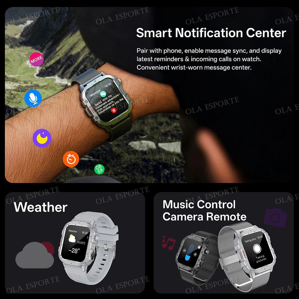 New Outdoors Smart Watch LED Flashlight IP68 WaterProof Multi-Sport Mode Heart Rate Blood Oxygen Monitoring Men Smartwatch