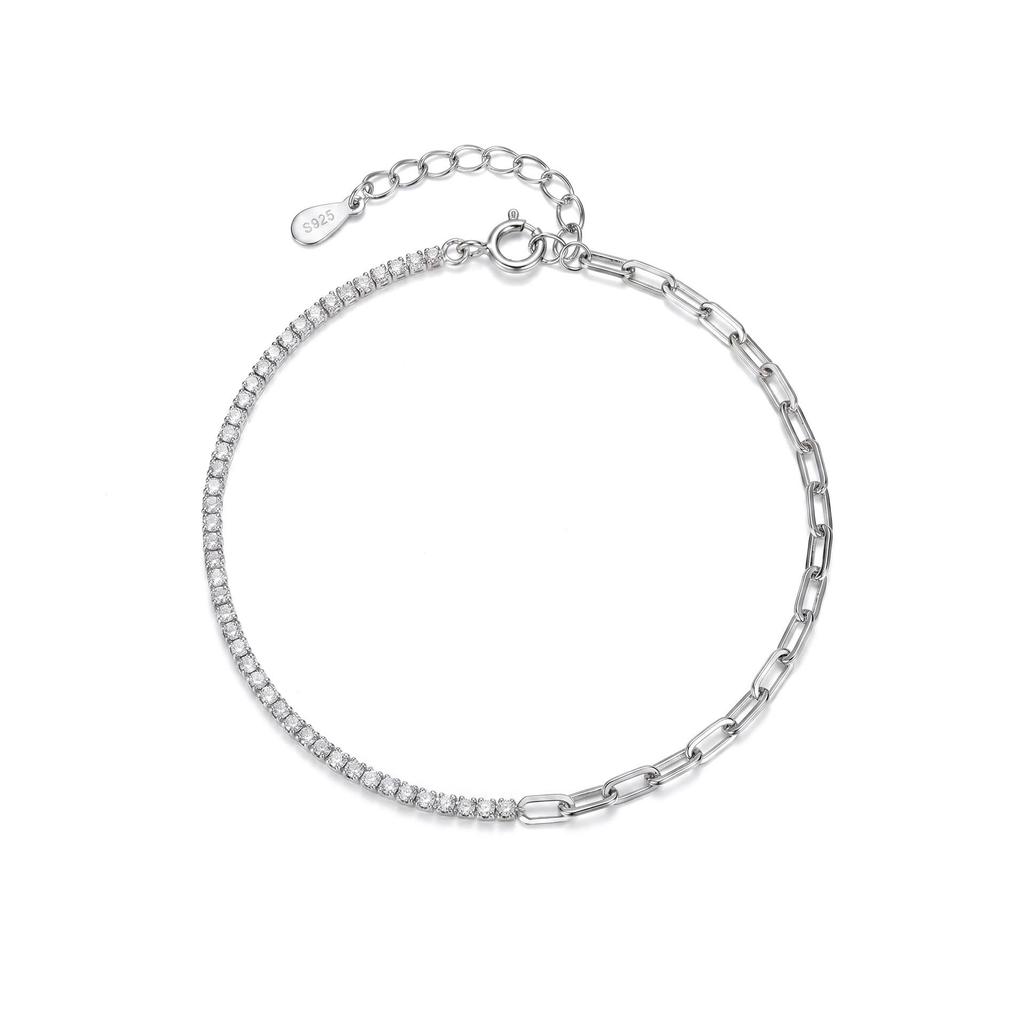 European Minimalist S925 Silver Cubic Zirconia Bracelet - Unisex, Stackable, High-End Jewelry