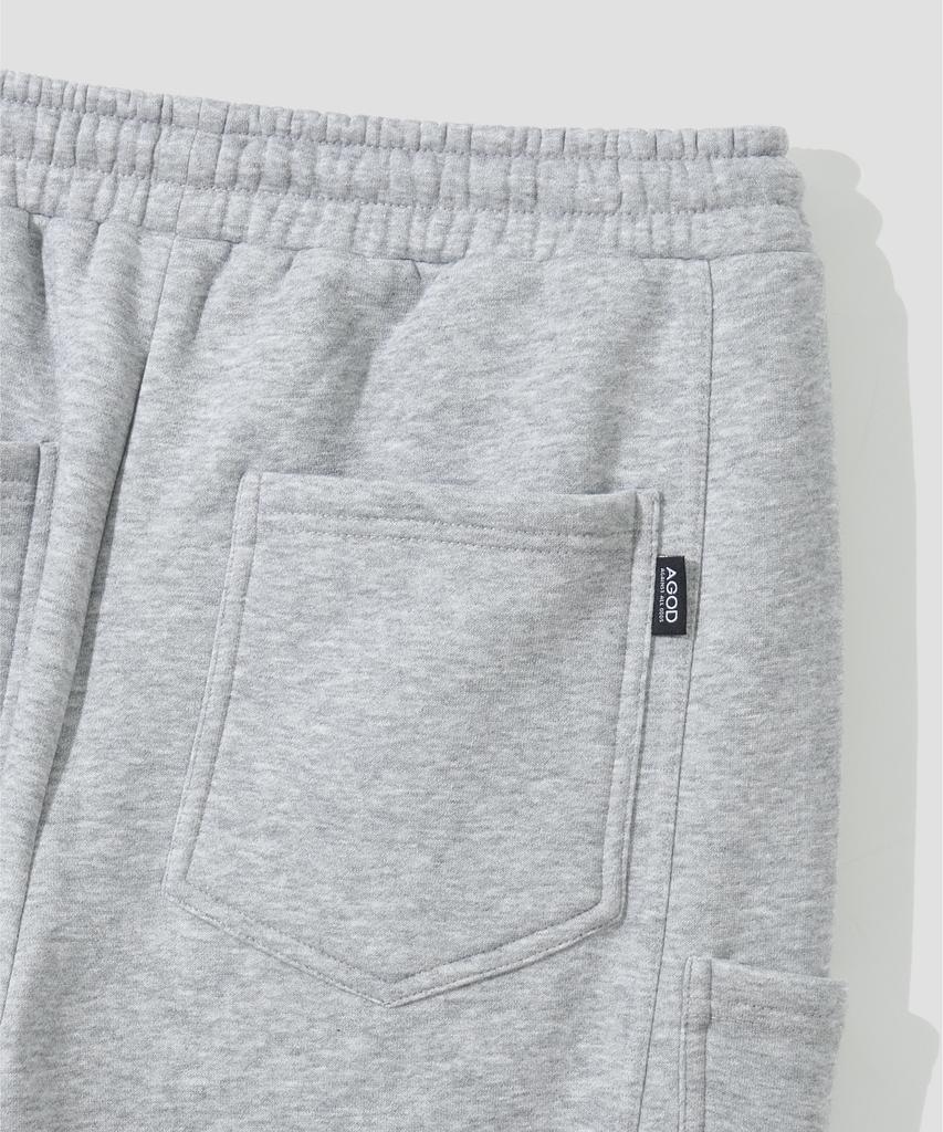 AGOD (Fleece-Lined) Side Big Pocket Wide Sweatpants [Heather Grey]