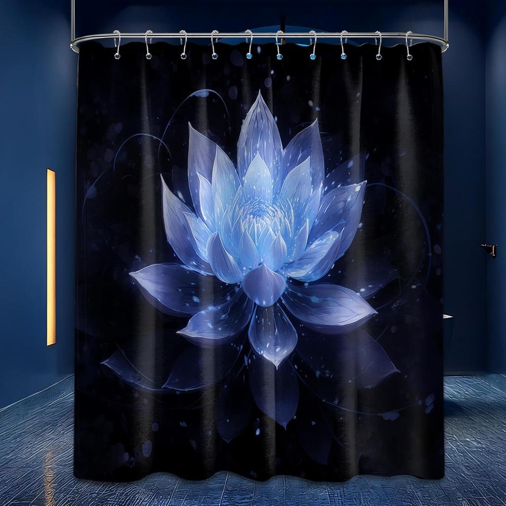 Black And Gold Shower Curtain Lotus Flower For Bathroom Decor Decorative Yellow Golden Floral Bath Curtain Set With Hooks