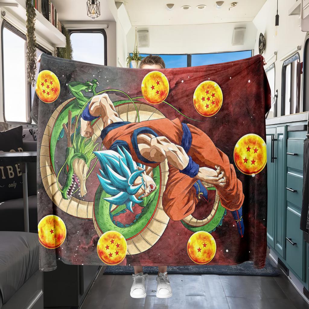 1PC Son Goku  Print Flannel Blanket, High Quality All Seasons, Home Decor, Warmth and Comfort, Perfect for Christmas Gifts