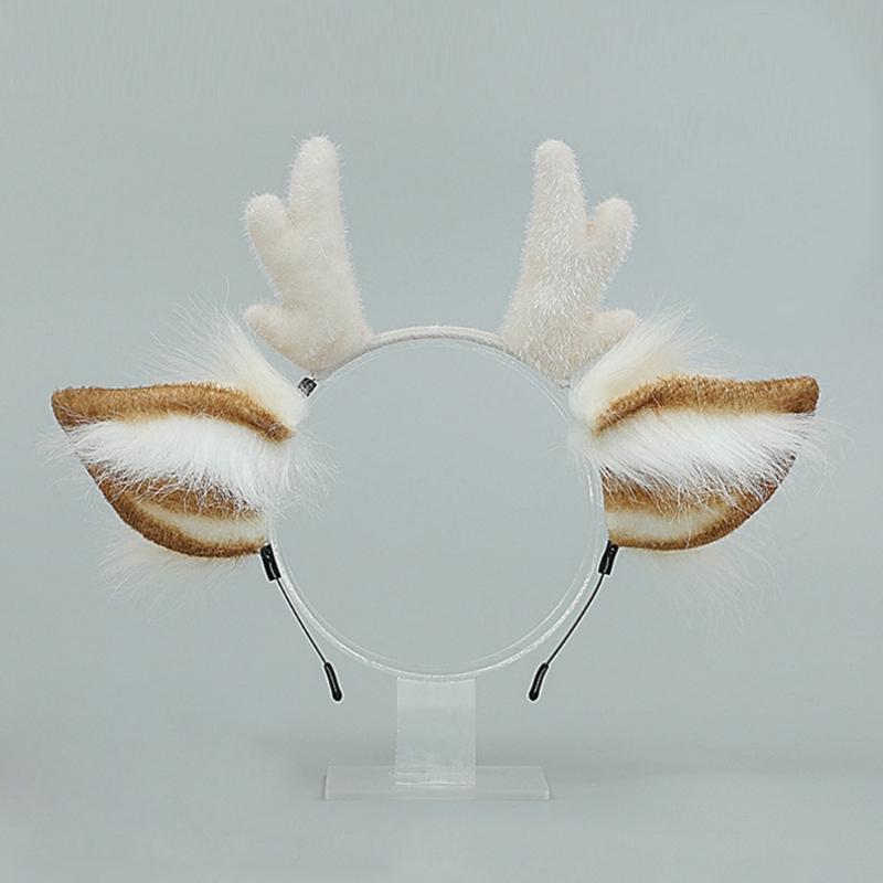 Adjustable Hairband With Faux Furs Deer Horns Seamless Design Perfect For Halloween Holiday Cosplay School Celebrations