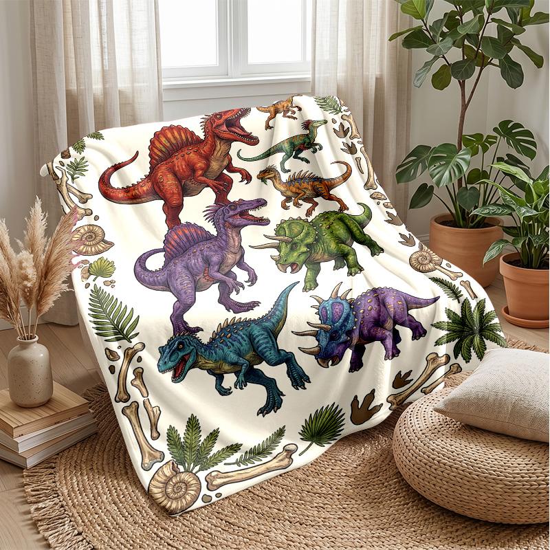 Dinosaur Floral Pattern blanket Personalized Name Flannel Blanket Soft Cozy Plush Throw for Sofa Bed Lightweight Home Decor