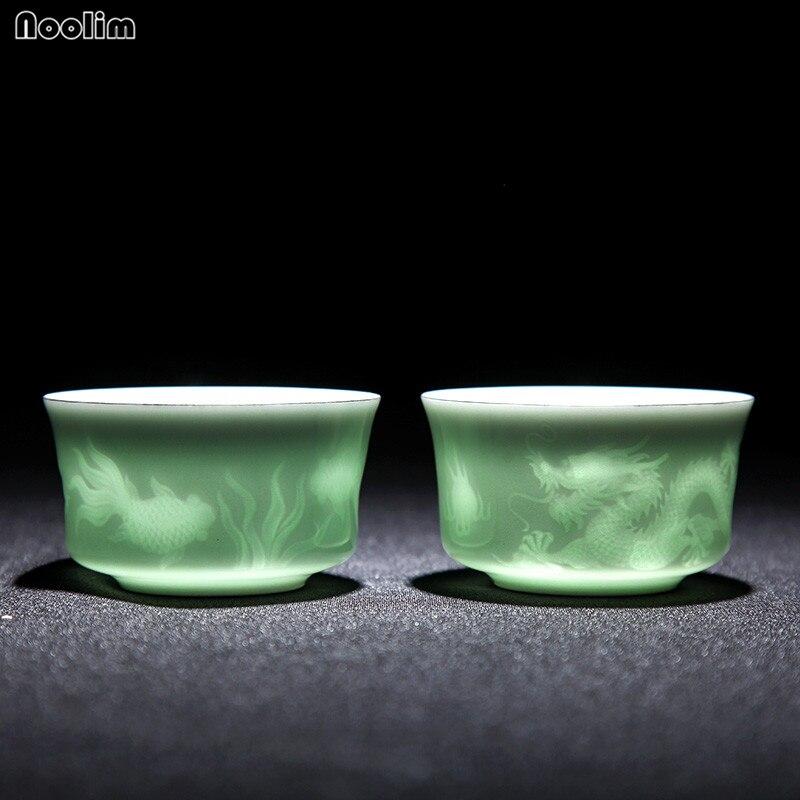 Ceramic Hand-Carved Lotus Dragon Teacup Jingdezhen Celadon Master Tea Cups 100ML