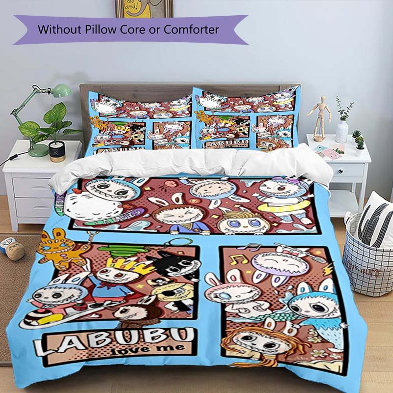 3pcs Duvet Cover Set (1*Duvet Cover + 2*Pillowcase, Without Core), Labubu Print Bedding Set, Bedroom Decor, All‑Season, Birthday Gift