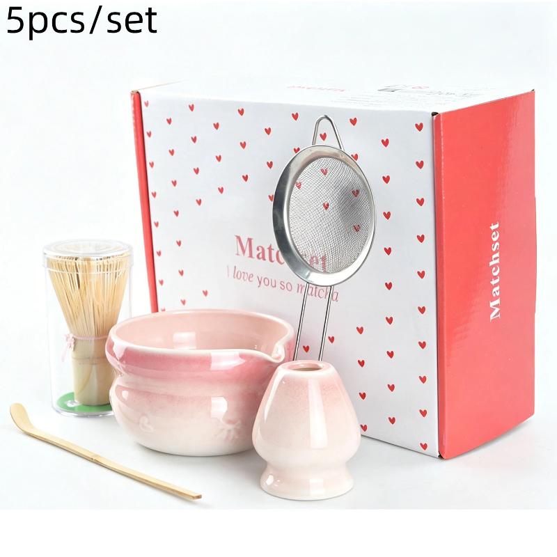 8PCS Matcha Tea Set Pink Gradient Japanese Style Complete Matcha Bowl Kit Perfect Gift for Wedding Housewarming