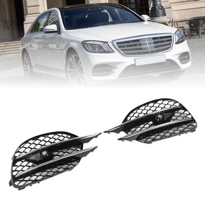 Gloss Black Front Bumper Fog Grille With Trim Moulding For   W222 Sedan   Line 2018 To 2020