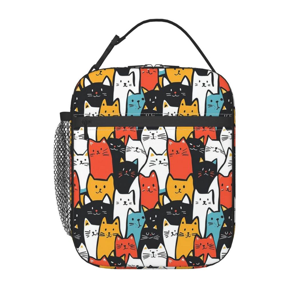 Cartoon Cute Colorful Cat Insulated Lunch Bag for Women Office Cooler Thermal Food Box Tote Portable Lunch Boxes Container