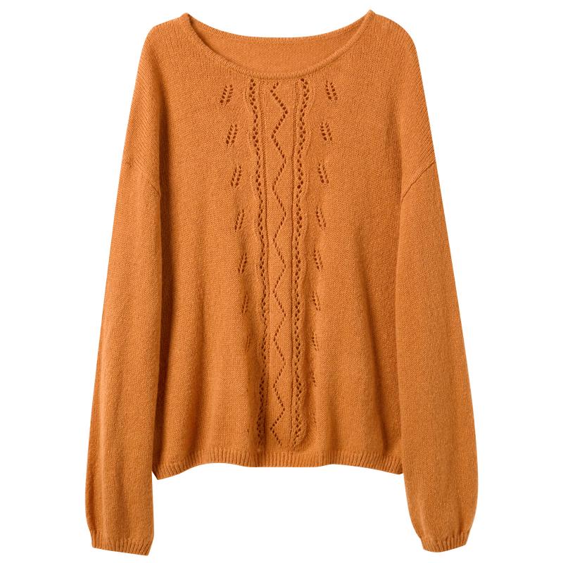 Sancai Hollow Knit Round Neck Pullover Sweater