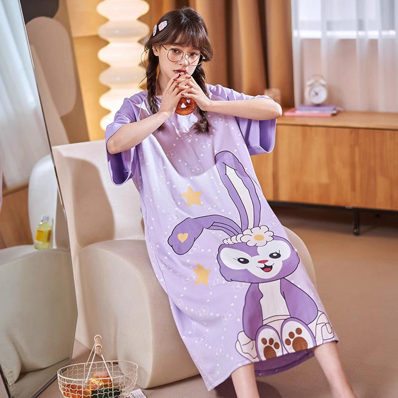 Pajamas Women's Summer Thin Pajamas Short Sleeves Large Size Fat Mm Medium and Long Pajamas Pajamas Loungewear