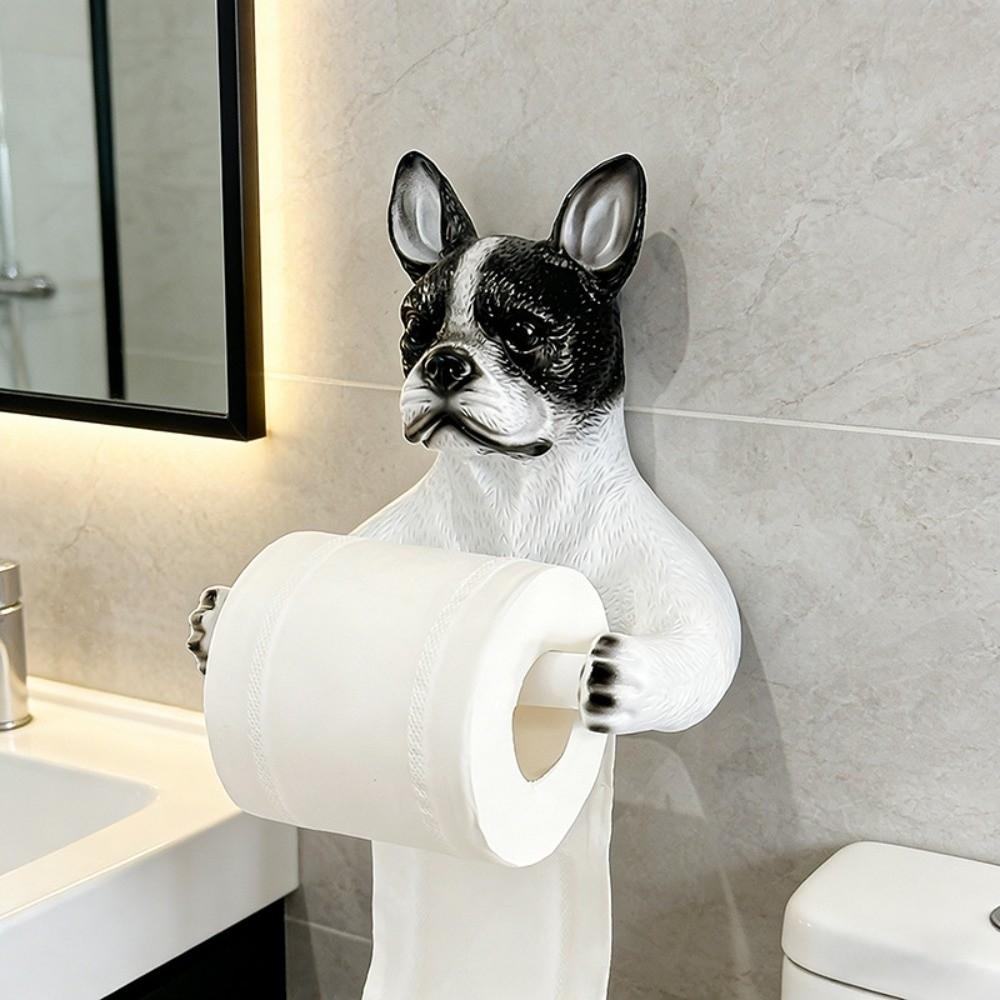 Cute Dog Toilet Paper Holder Dispenser Decorative Dog Toilet Roll Holder Space Saving 3D Dog Shape Wall Mounted Roll Rack RV