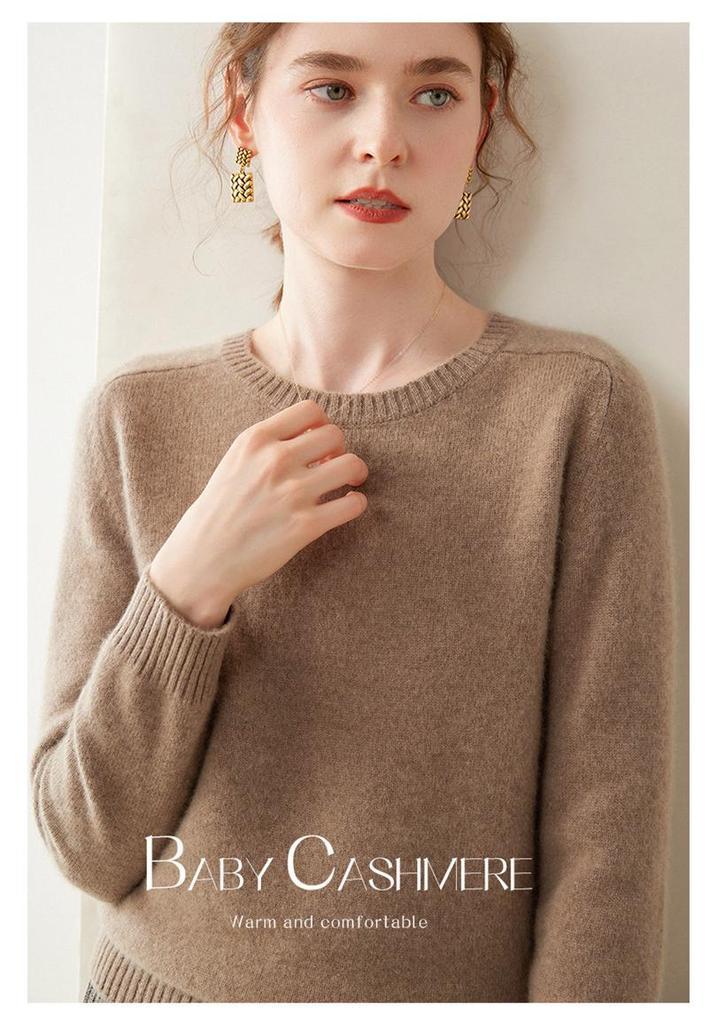 Women's Plus Size Round Neck Cashmere Sweater - Short Style, Thickened Knit Base Layer for Autumn & Winter, 2025 Edition.