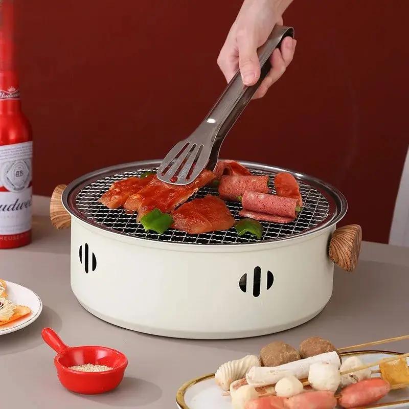 Multifunction BBQ Grill Outdoor Camping Barbecue Stove Home Charcoal Round NonStick Grill Portable Picnic Cooking Accessory