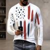Men S Plus Size Round Neck Long Sleeve Vintage American Flag Printed Pullover T Shirt Straight Hem