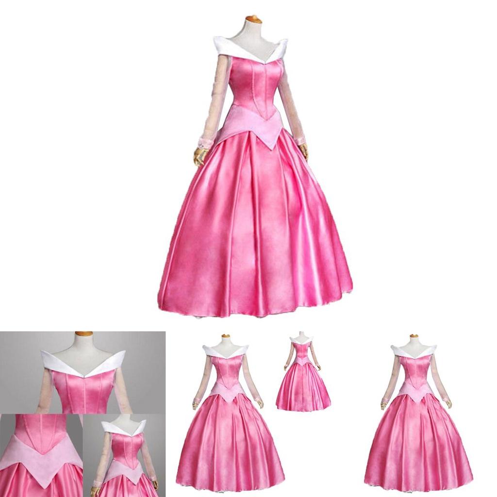 Enchanting Pink Sleeping Beauty Aurora Gown Costume For Women With Puff Sleeves