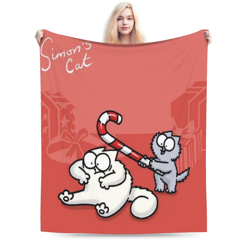 Comfortable Simons Cartoon Cat Cats Blanket Stuff Bed Decorative Throw Blanket Soft Flannel for Bedroom