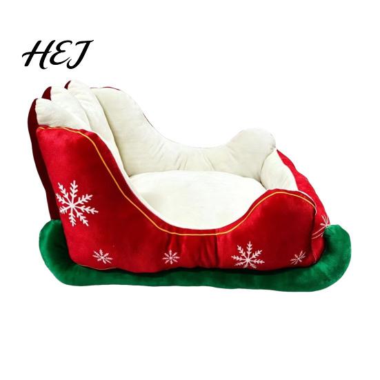 Holiday Pet Furniture Christmas Sleigh Shaped Bed, Cozy Cat Dog Sofa Anti?Slip Base Portable Bed Soft Cushion, Washable Sleeping for Small
