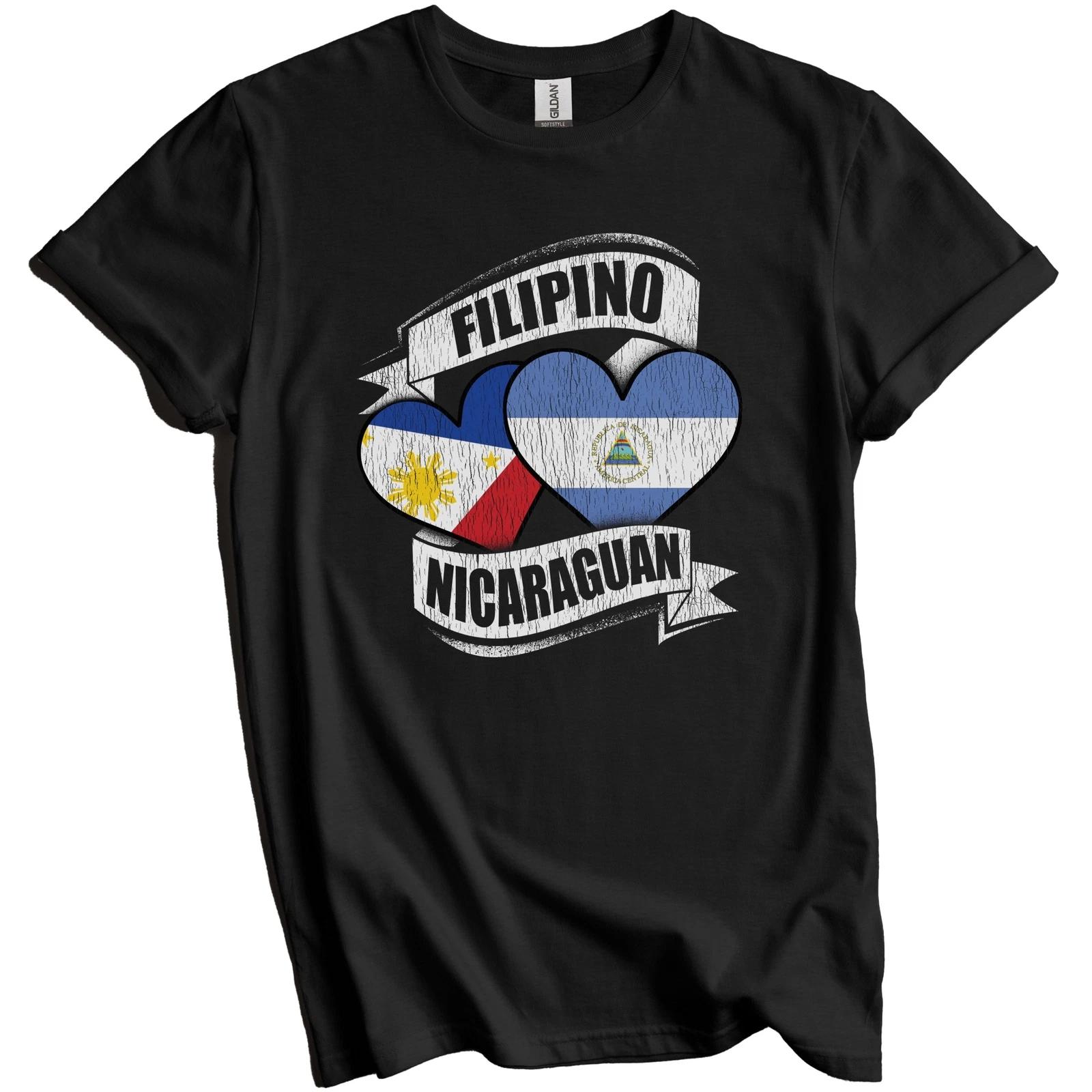 Filipino Nicaraguan Hearts Philippines Nicaragua Flags T-Shirt L