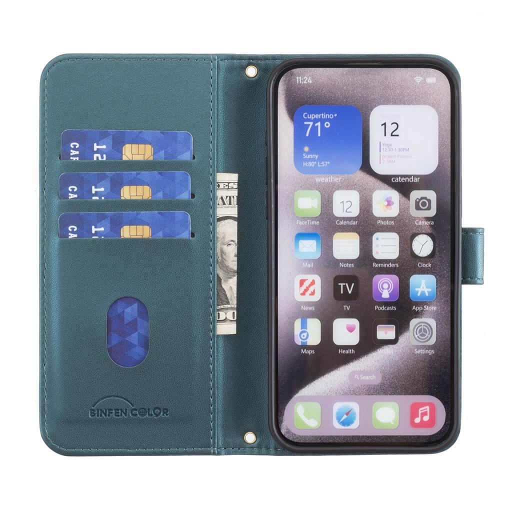 BINFEN COLOR BF34 für iPhone 16 Hülle Quadratisches Gittermuster Lederhülle mit Handschlaufe