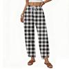 Women Casual Loose Straight Wide Leg Pants with Button and Printed Pattern Drawstring Waist Long Trousers