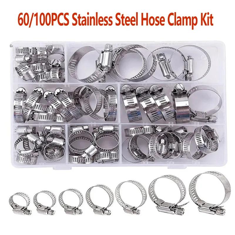 60/100pcs Hose Clips Pipe Clamps Stainless Steel Hoop Clamp Hose Clamp Stainless Steel Set Automotive Pipes Clip Fixed Tool