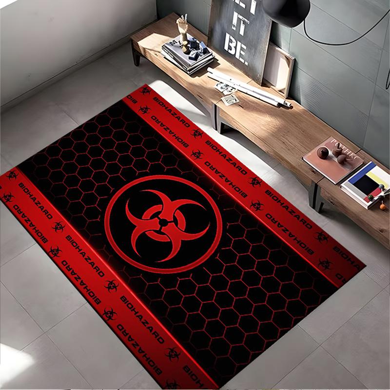 Biohazard Red Hexagonal Pattern Rug Non-slip rug suitable for living room and bedroom sofas