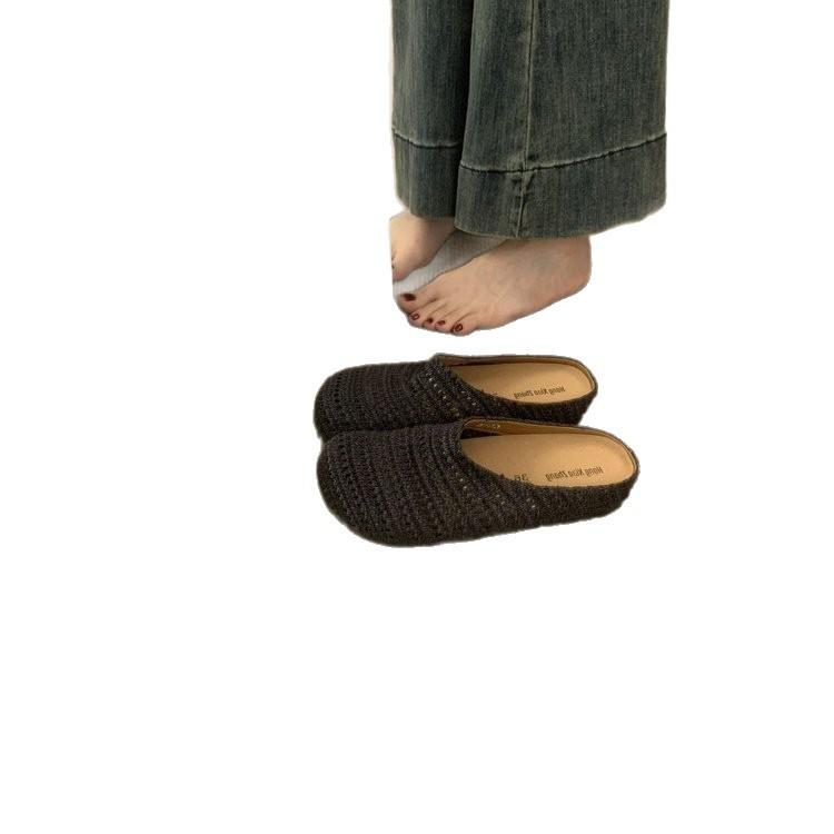 French Niche Roman Style Platform Muller Shoes Children's Summer Wear Hand-woven Hollow Breathable Bag Head Half Slippers