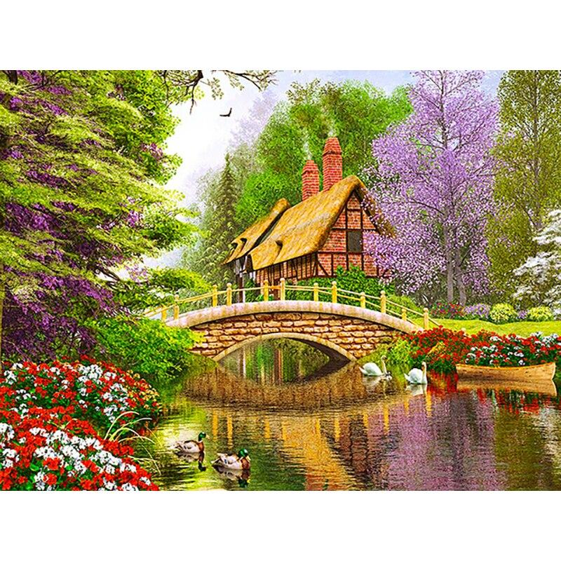 New 5D DIY Diamond Painting Scenic Lodge Diamond Embroidery Scenery Cross Stitch Full Round Drill Crafts Home Decor Gift