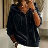 Women'S Solid Color Velour Zip Up Hoodie Carsigan Long Sleeve Velvet Hooded Jacket Casual Loose Fit Sweatshirt Fall Outerwear