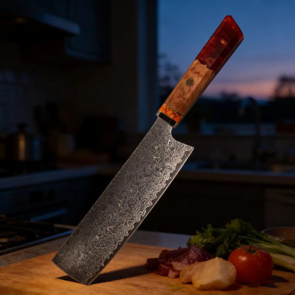 7 Inch Nakiri Knife 67-layers Damascus Steel Blade Resin & Wood Handle Chef Slicing Vegetables Cleaver Meat Kitchen Knives
