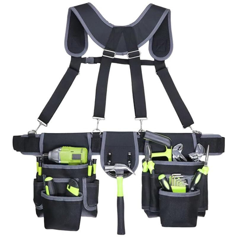 Tool bags consisting of 2 large fanny packs, 1 small fanny pack, and a shoulder strap.