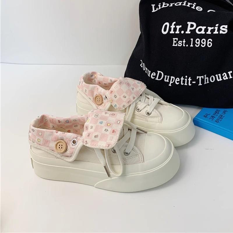 Korean Flip-top White Shoes for Women's Summer 2025 New Fashion Versatile Sports Leisure Lightweight Low-top Canvas Shoes