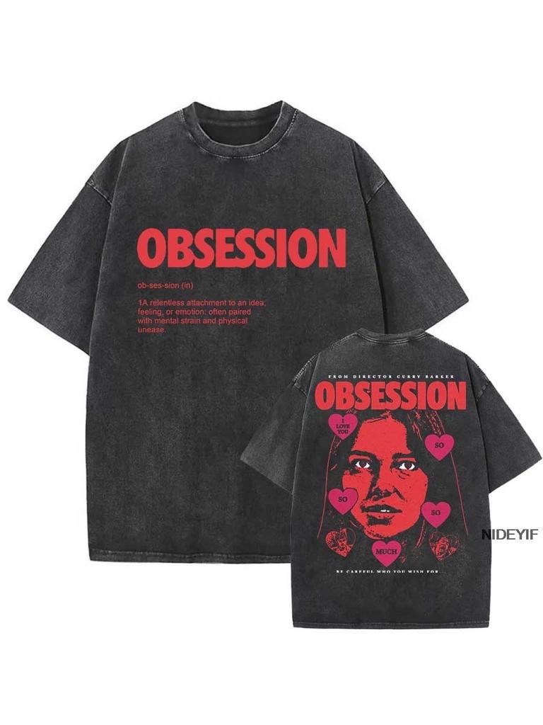 T-shirt Oversize Film Horror Ossessione 100% Cotone Vintage Lavato per uomo donna hiphop streetwear OBS7