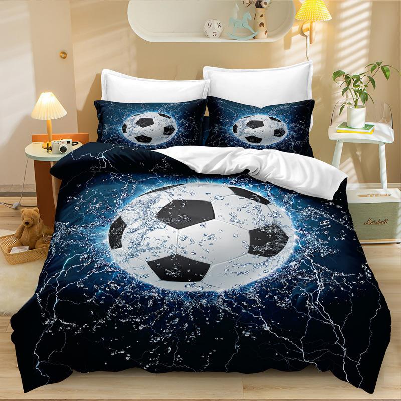 Football Three-Piece Bedding 3D Printing Sports Duvet Cover Bed Sheet Pillowcase Fixed