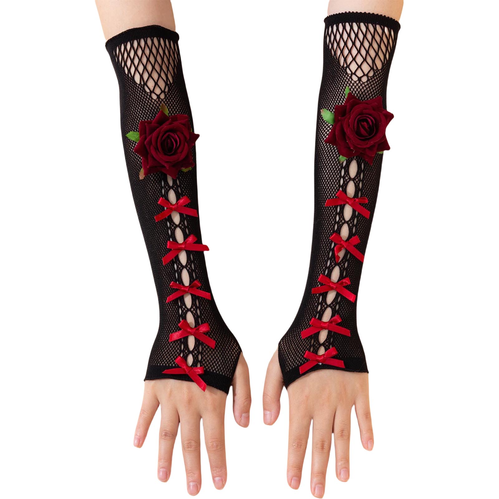 

Fingerless Bowknot Gloves for Halloween Party Cool JK Gloves Adult Dancing Party Arm Sleeves Stage Show Punk Armwear 1 чёрный