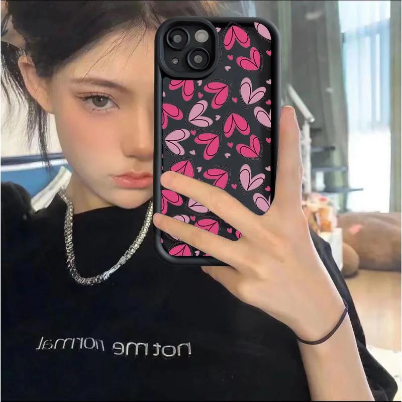 Pink Heart-Shaped Soft Silicone Phone Case for IPhone 17 16 15 14 13 12 11 Pro Max 16e X XR 7 8 Plus Shockproof Back Cover