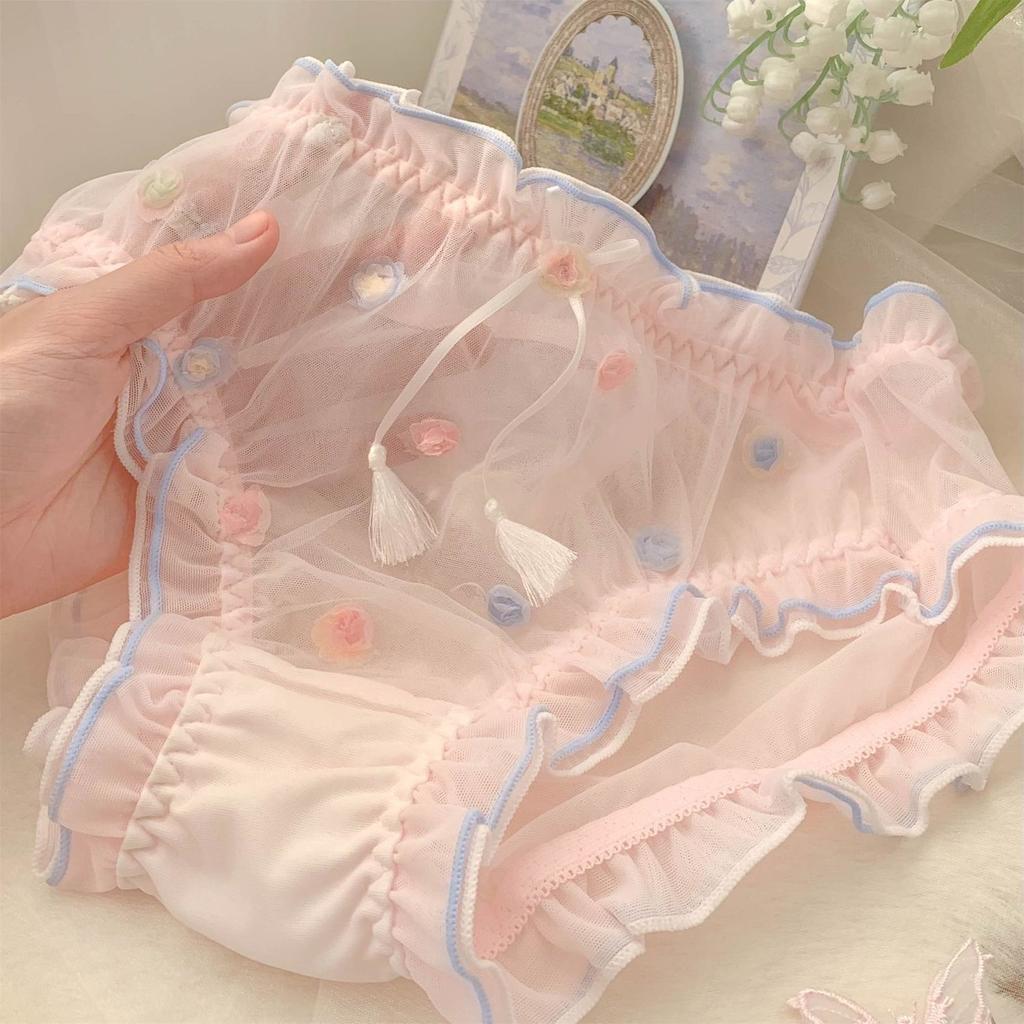 Girl Sweet Lady Mesh Lace Girl Pure Cotton Underwear Female Sexy